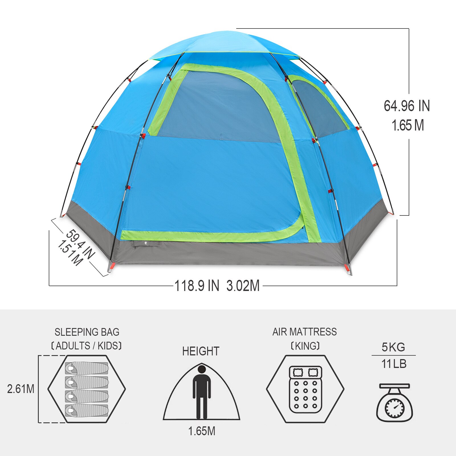 Cheap Goat Tents 4 Person Hexagonal Tent Outdoor Camping Single Layer Awning Mountaineering Convenient Foldable Tent Travel Equipment